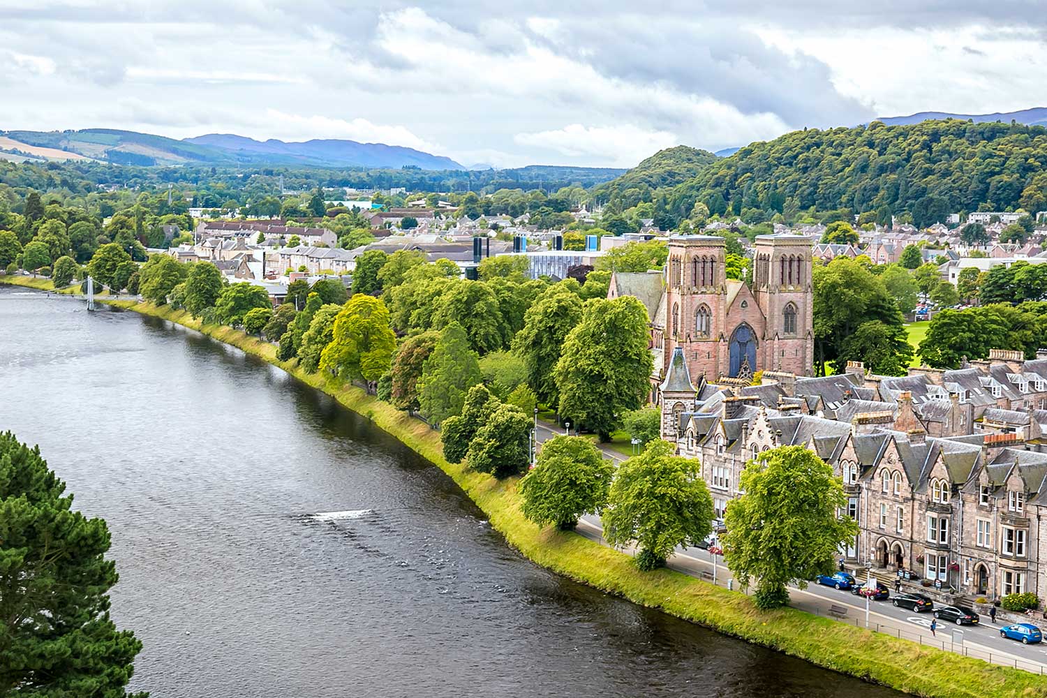 A view from the river of Inverness, known as the Capital of the Scottish Highlands.
