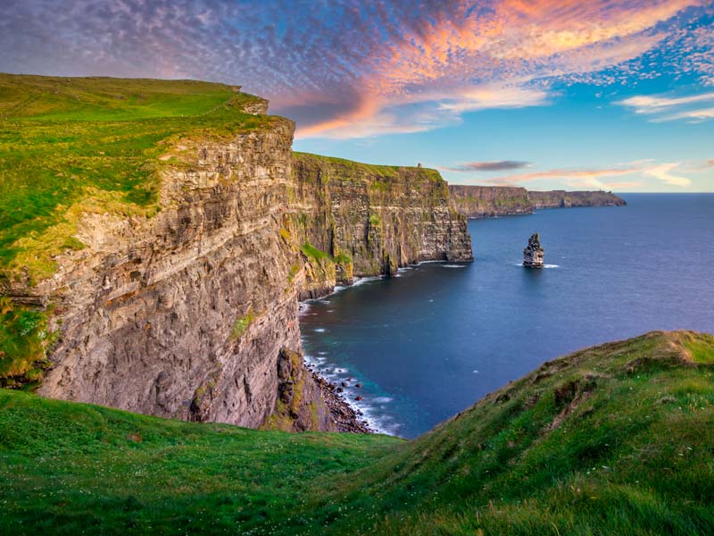 The famed Cliffs of Moher towering over the rugged West Clare coast of Ireland.